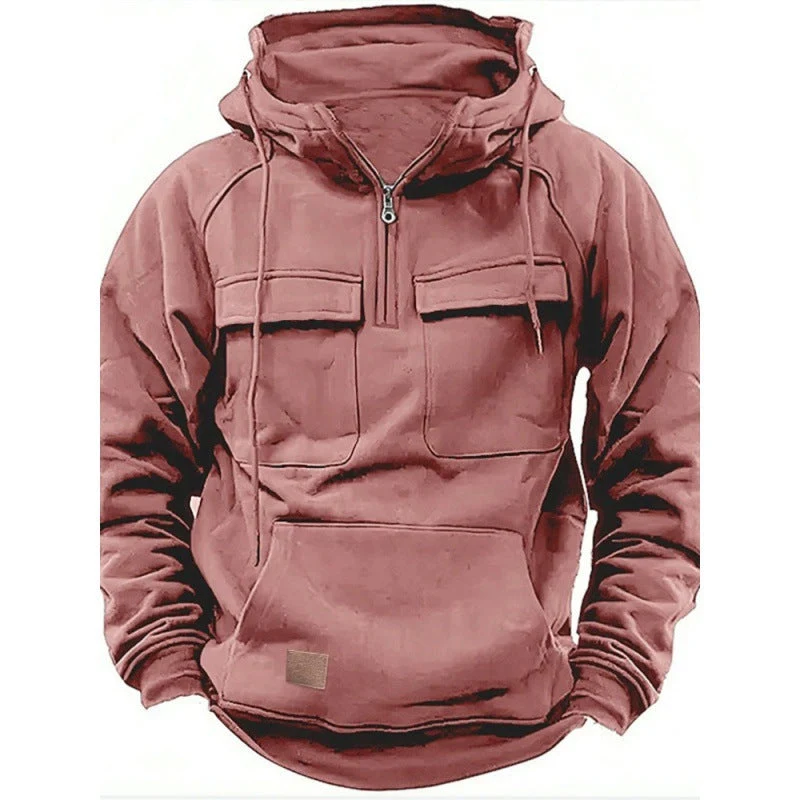 Herren Funktionale Kapuzenpullover mit Praktischen Taschen und Kurzem Reißverschluss