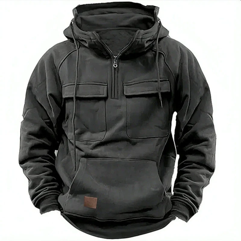 Herren Funktionale Kapuzenpullover mit Praktischen Taschen und Kurzem Reißverschluss