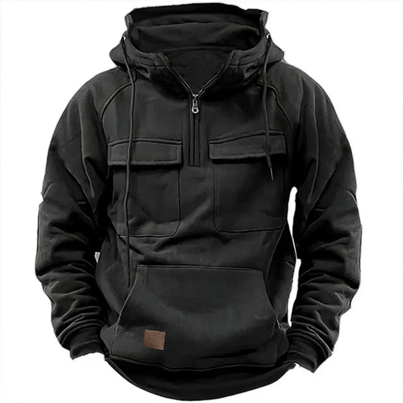Herren Funktionale Kapuzenpullover mit Praktischen Taschen und Kurzem Reißverschluss