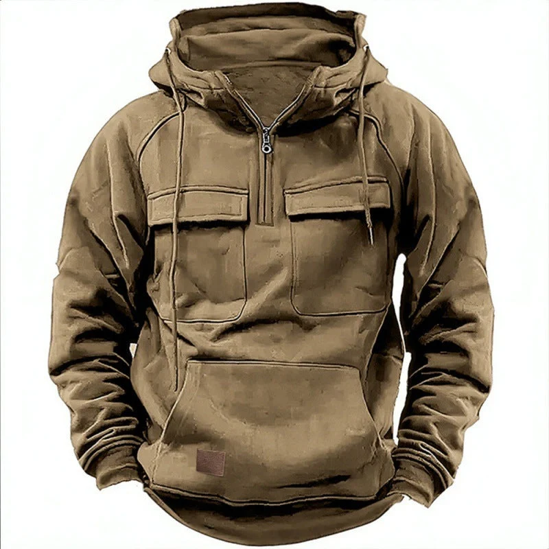 Herren Funktionale Kapuzenpullover mit Praktischen Taschen und Kurzem Reißverschluss