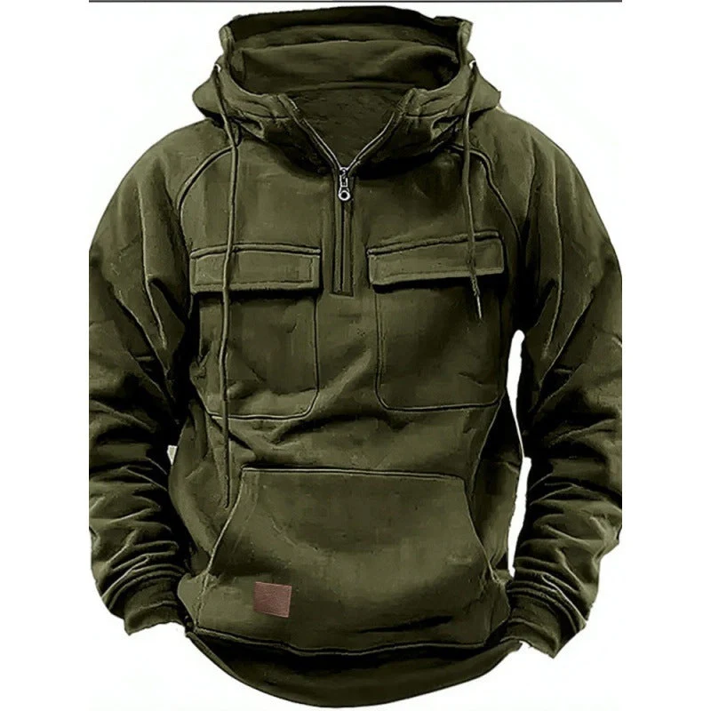 Herren Funktionale Kapuzenpullover mit Praktischen Taschen und Kurzem Reißverschluss