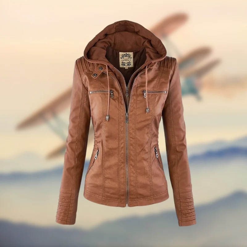 Damen Kapuzenlederjacke - Stilvoll & Funktional