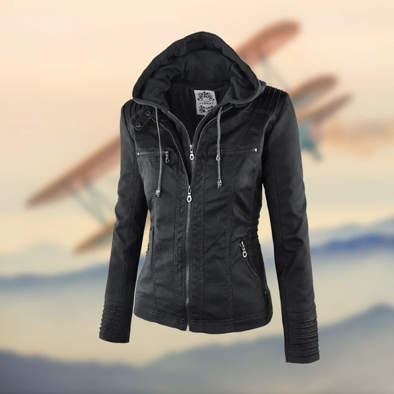 Damen Kapuzenlederjacke - Stilvoll & Funktional