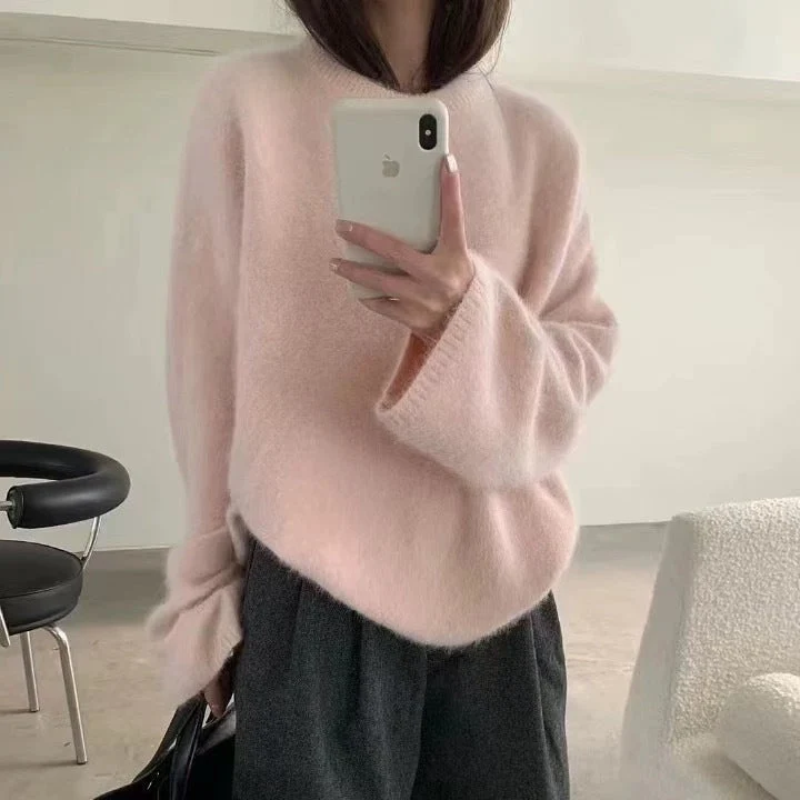 Damen Flauschiger Pullover mit überschnittenen Schultern und weitem Schnitt