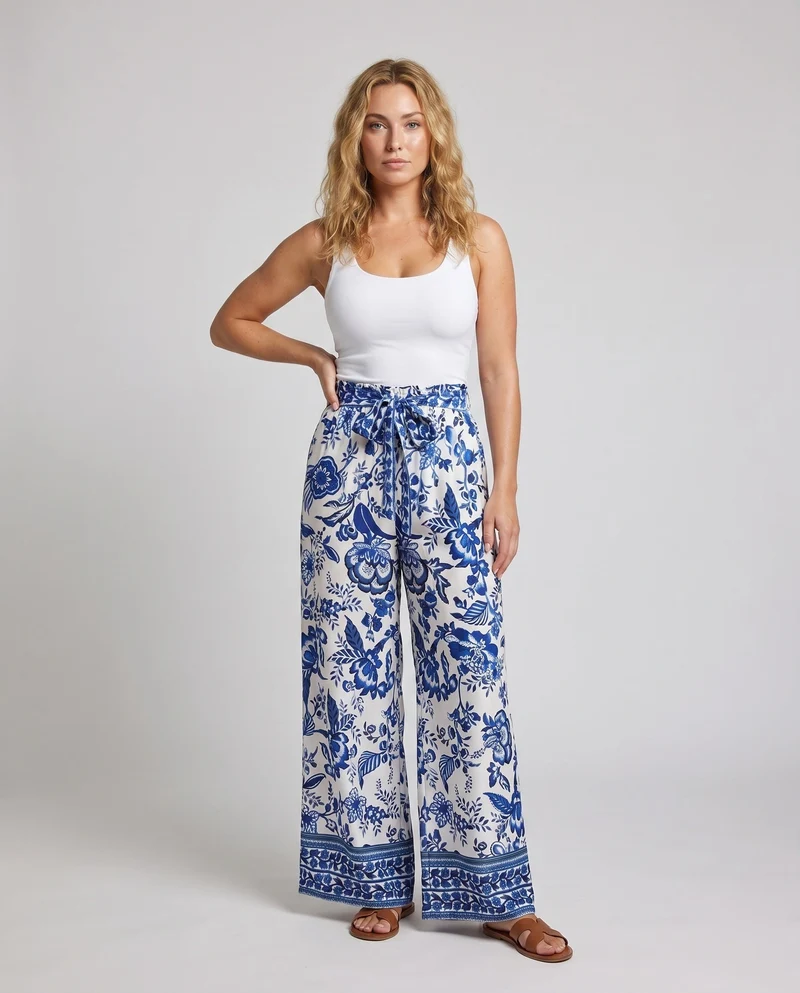 Damen Weite Sommerhose mit buntem, künstlerischem Print