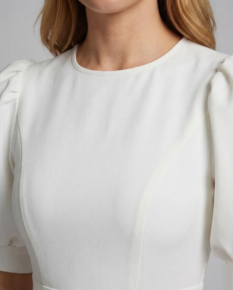 Damen Midikleid Elegant Puffärmel
