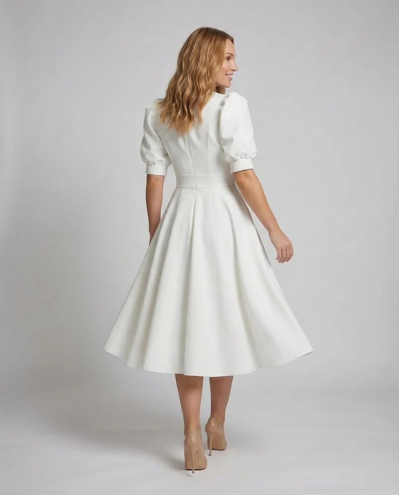 Damen Midikleid Elegant Puffärmel