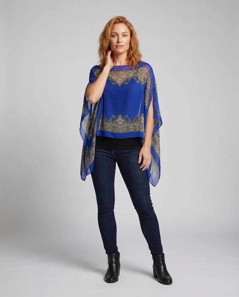 Damen Chiffon-Überwurf Paisley-Print Schlitzärmel