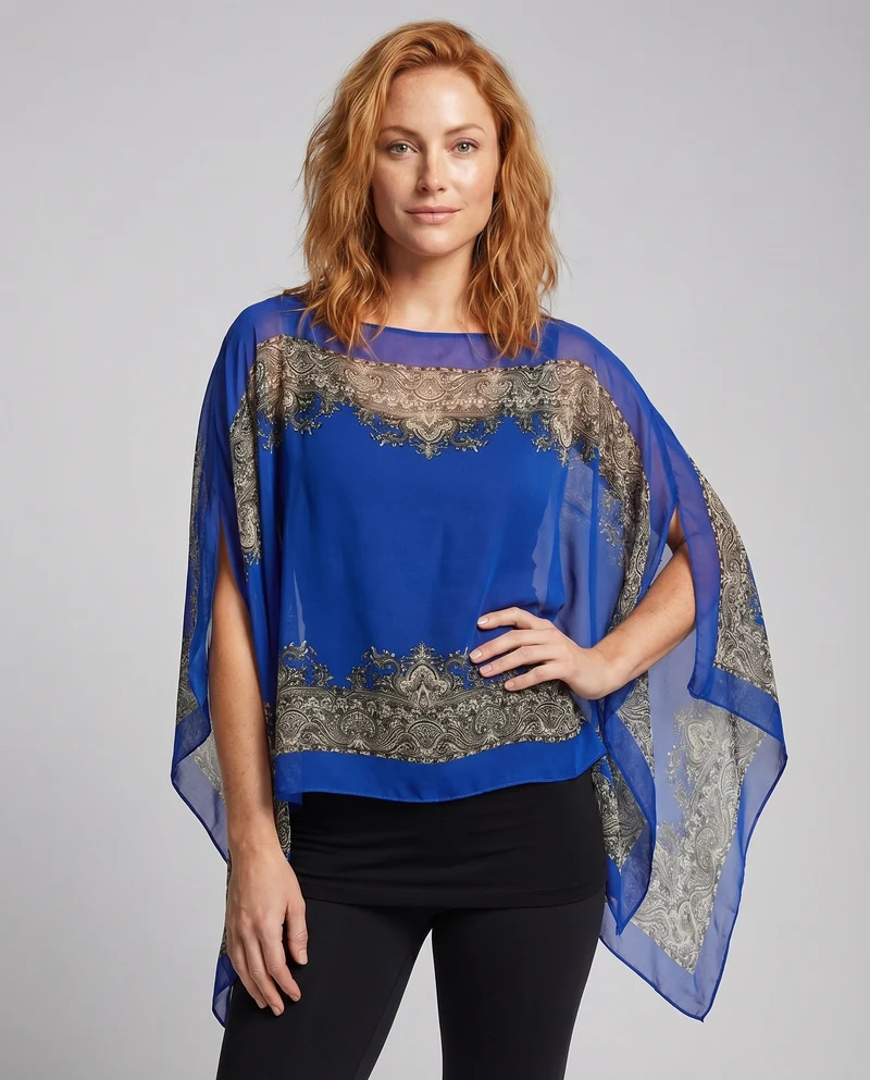 Damen Chiffon-Überwurf Paisley-Print Schlitzärmel