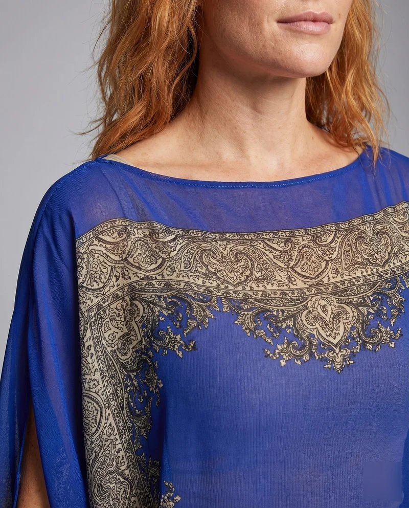 Damen Chiffon-Überwurf Paisley-Print Schlitzärmel