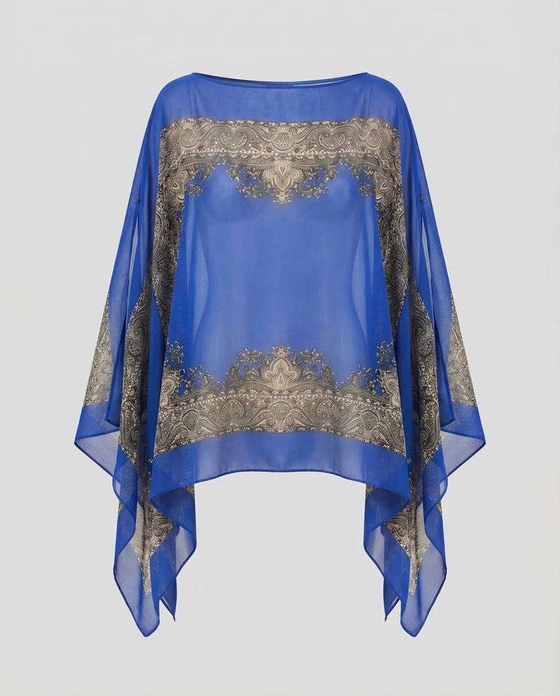Damen Chiffon-Überwurf Paisley-Print Schlitzärmel