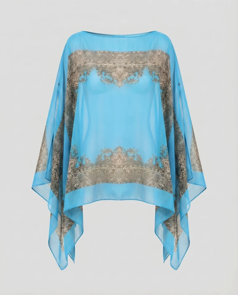Damen Chiffon-Überwurf Paisley-Print Schlitzärmel