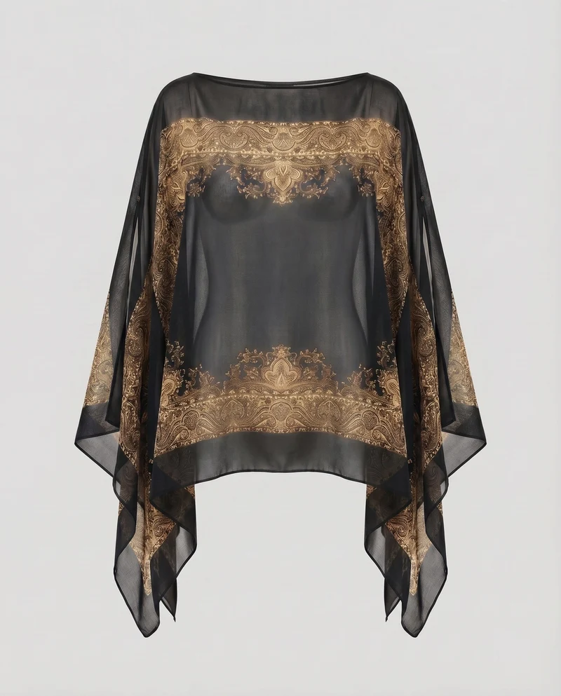 Damen Chiffon-Überwurf Paisley-Print Schlitzärmel