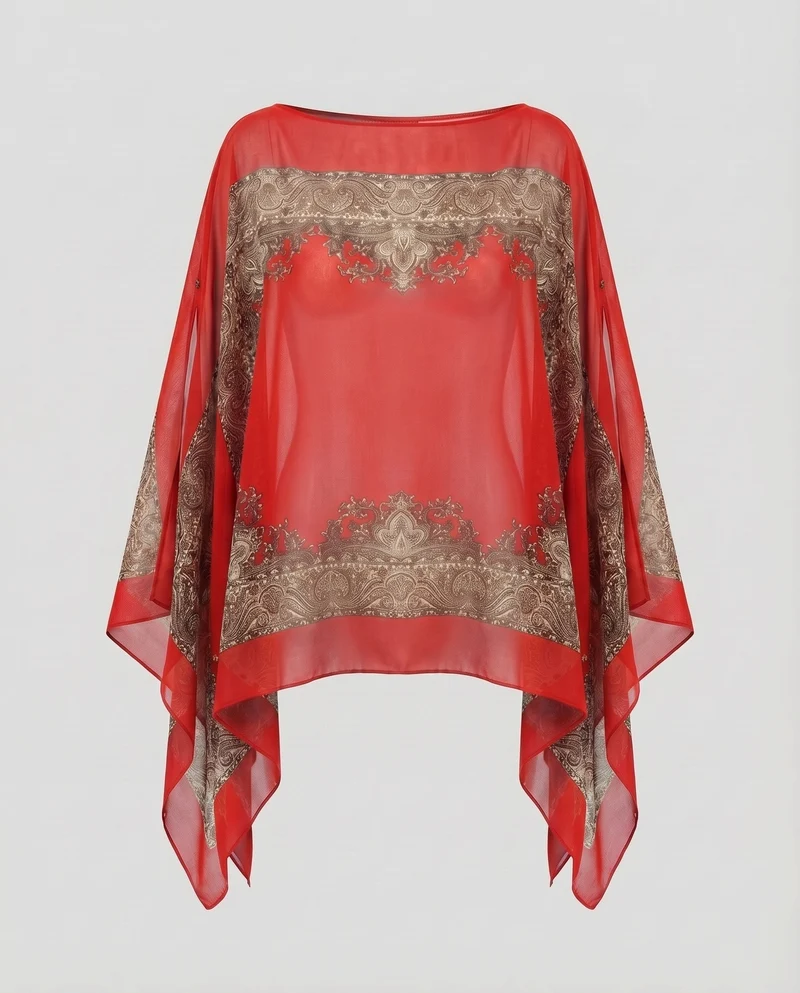 Damen Chiffon-Überwurf Paisley-Print Schlitzärmel