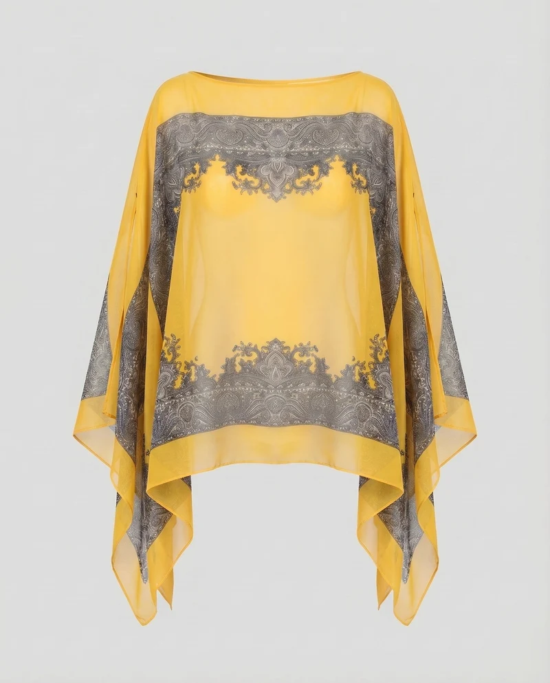 Damen Chiffon-Überwurf Paisley-Print Schlitzärmel