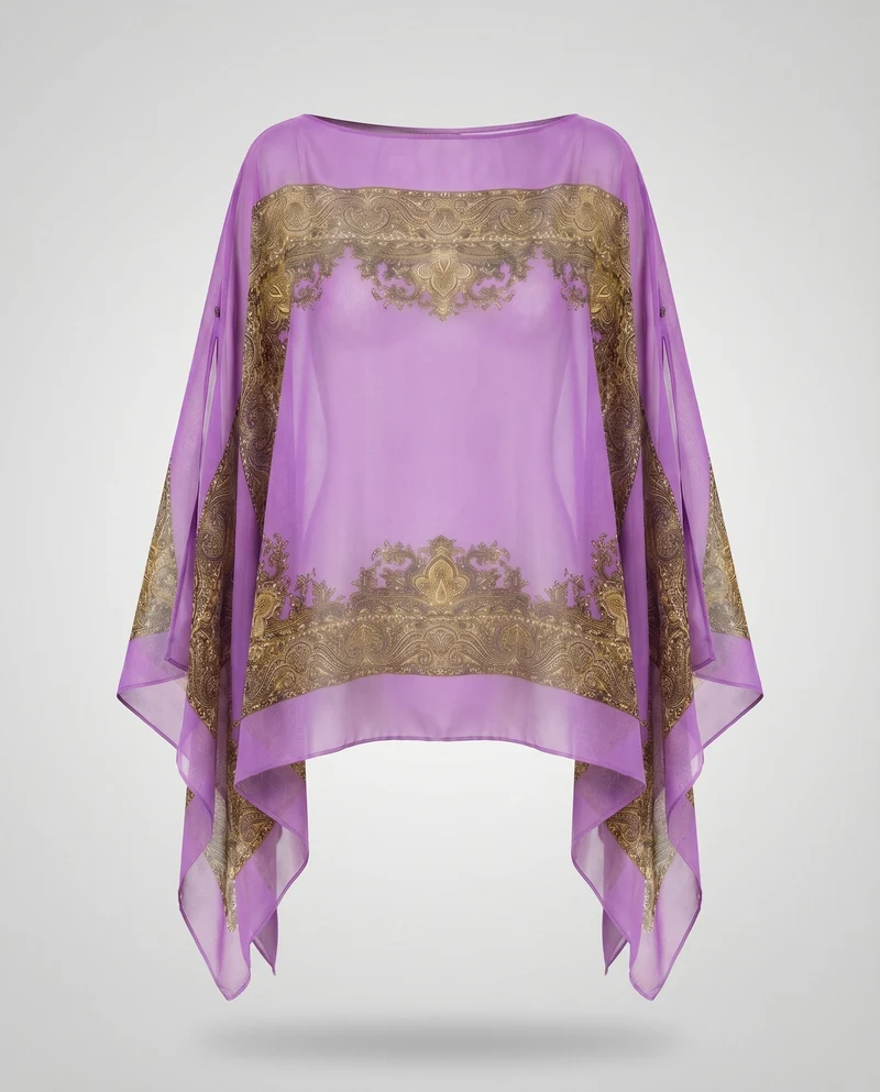 Damen Chiffon-Überwurf Paisley-Print Schlitzärmel