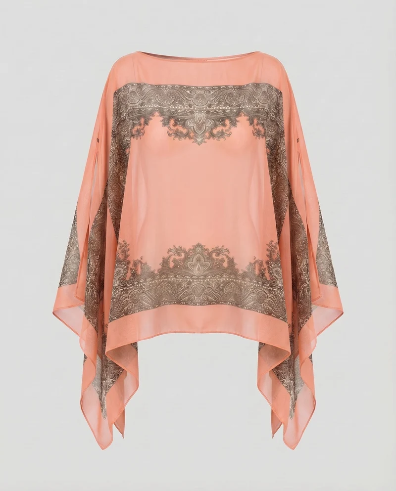 Damen Chiffon-Überwurf Paisley-Print Schlitzärmel