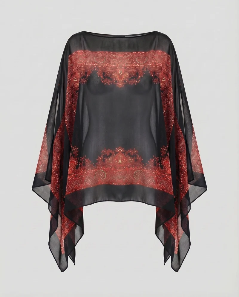 Damen Chiffon-Überwurf Paisley-Print Schlitzärmel