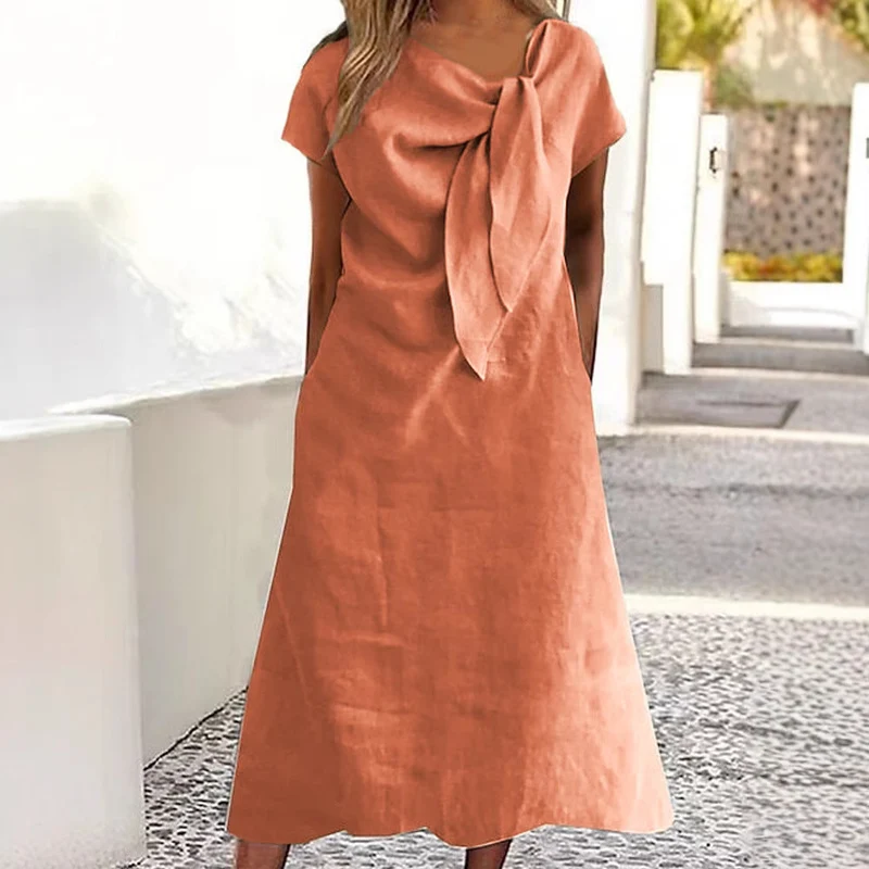 Damen Leinenkleid mit Schleifen-Detail Nord Taschen