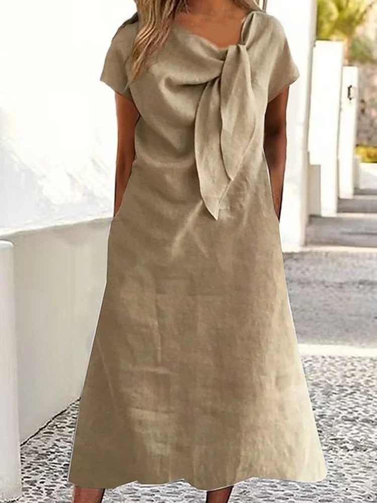 Damen Leinenkleid mit Schleifen-Detail Nord Taschen