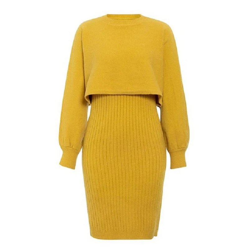 Damen Strickkleid mit cropped Oberteil und Rippstruktur