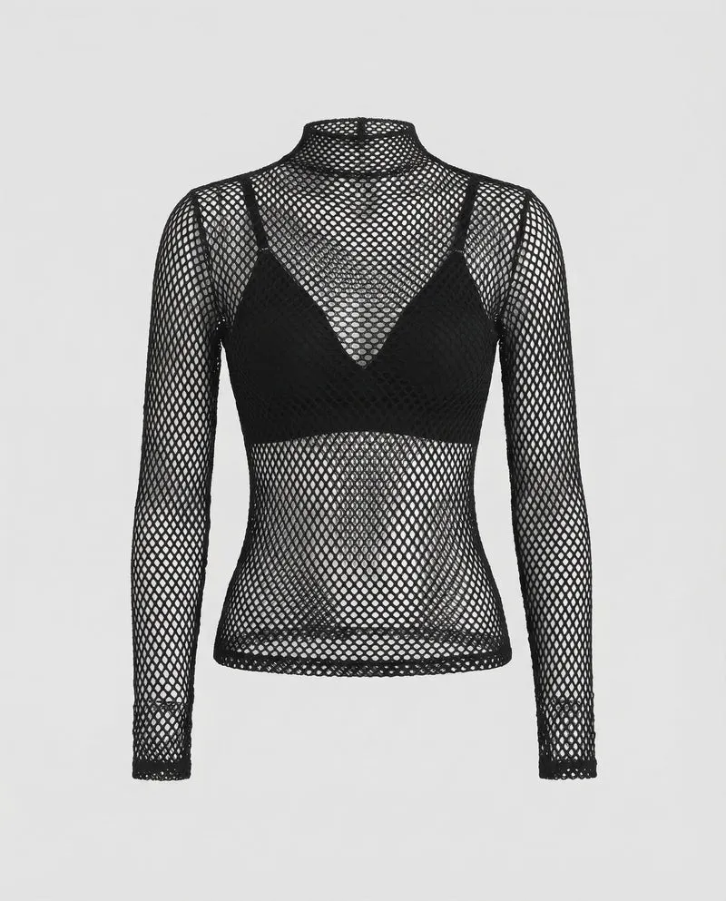 Damen Fischernetz-Longsleeve Daumenöffnungen
