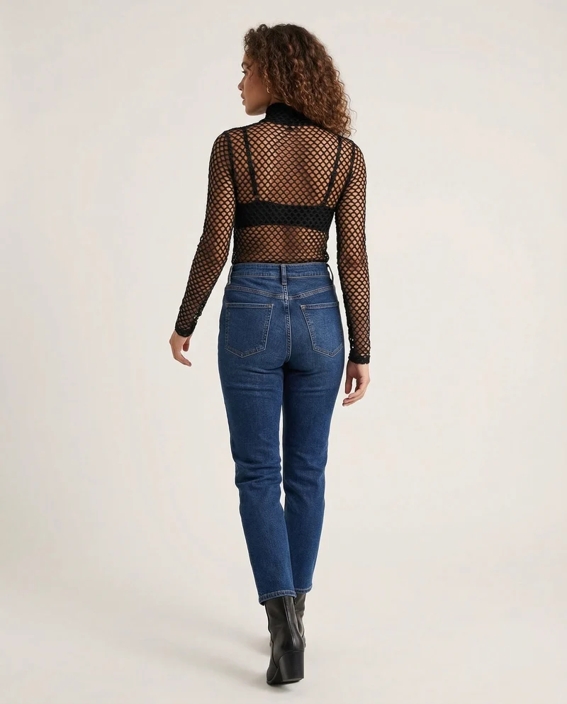 Damen Fischernetz-Longsleeve Daumenöffnungen