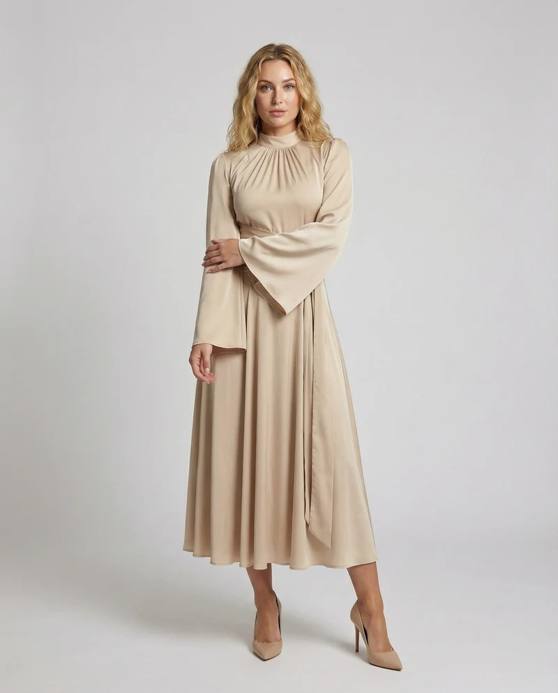Damen Elegante Wickel-Taillenband Midikleid