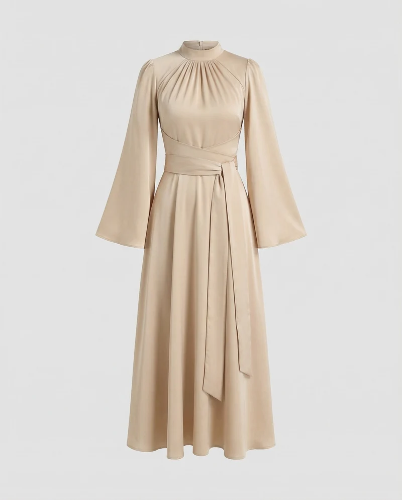 Damen Elegante Wickel-Taillenband Midikleid