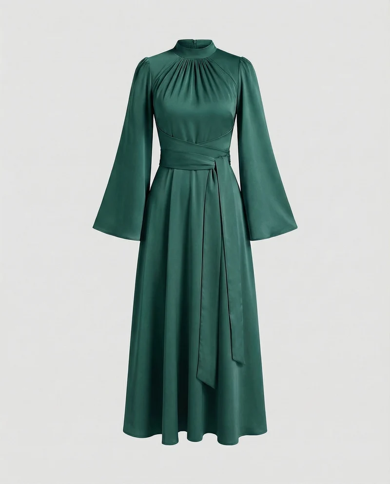 Damen Elegante Wickel-Taillenband Midikleid
