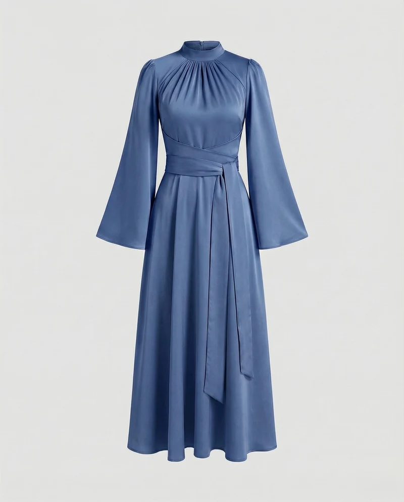 Damen Elegante Wickel-Taillenband Midikleid