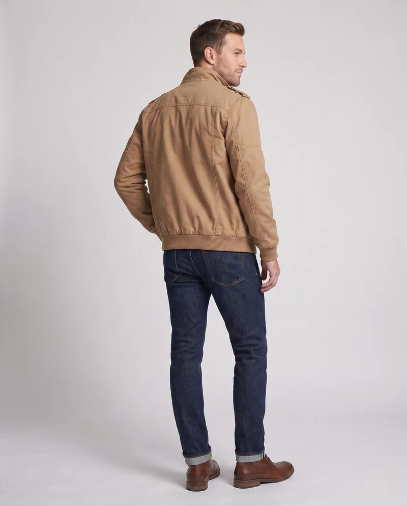 Herren Canvas Field Jacket im Militär-Look mit Stehkragen, Schulterklappen und Brustklapptaschen Nord Taschen