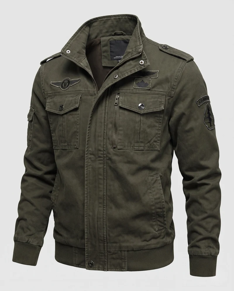 Herren Canvas Field Jacket im Militär-Look mit Stehkragen, Schulterklappen und Brustklapptaschen Nord Taschen