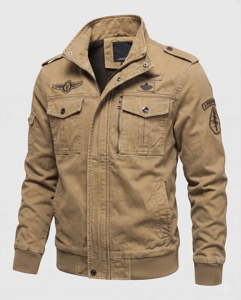 Herren Canvas Field Jacket im Militär-Look mit Stehkragen, Schulterklappen und Brustklapptaschen Nord Taschen