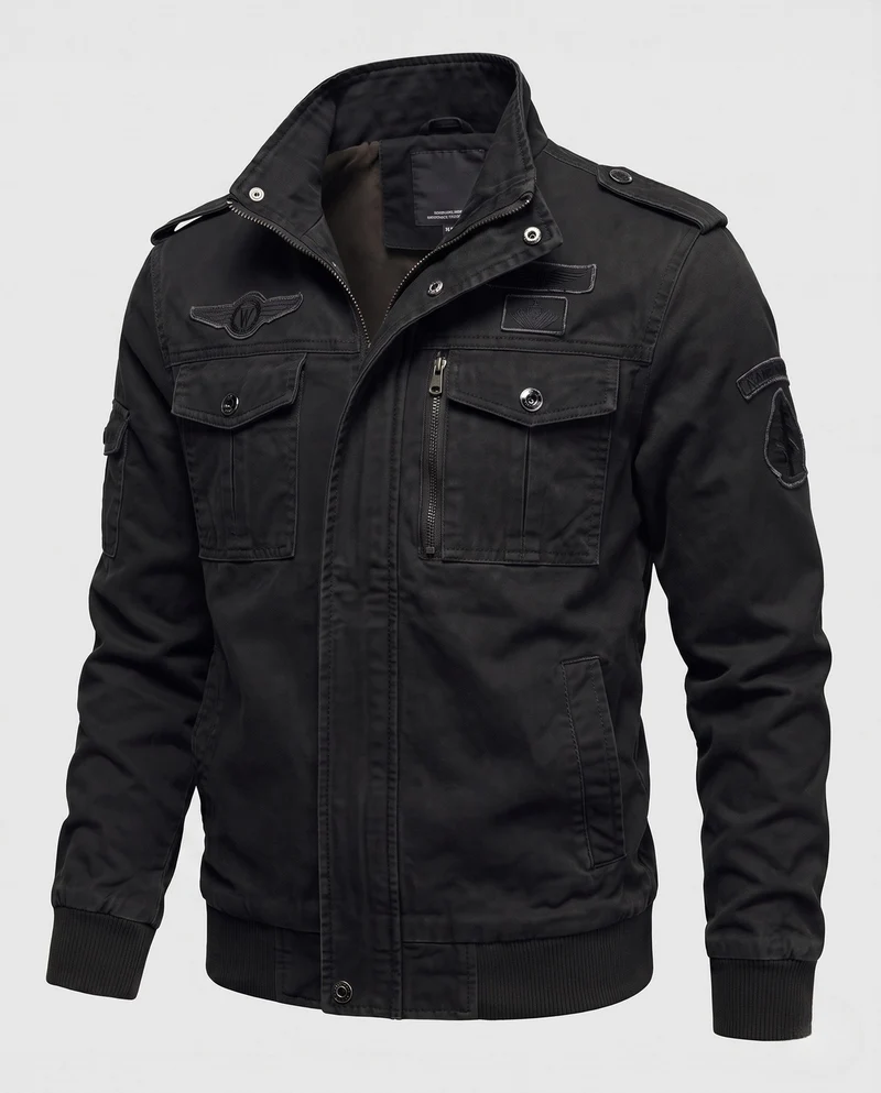 Herren Canvas Field Jacket im Militär-Look mit Stehkragen, Schulterklappen und Brustklapptaschen Nord Taschen