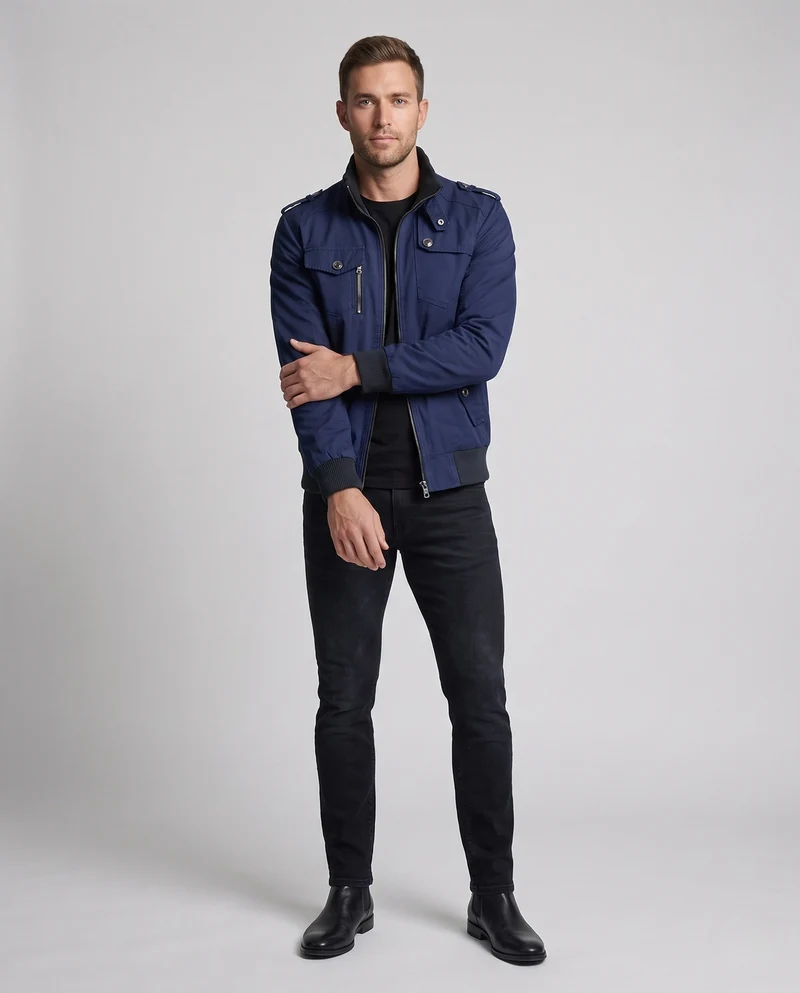 Herren Utility Style Canvas Feldjacke mit Schulterriemen, Reißverschluss und gerippten Bündchen Nord Taschen