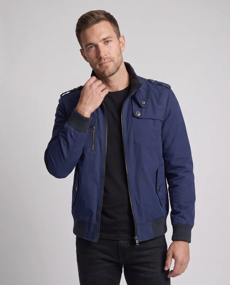 Herren Utility Style Canvas Feldjacke mit Schulterriemen, Reißverschluss und gerippten Bündchen Nord Taschen