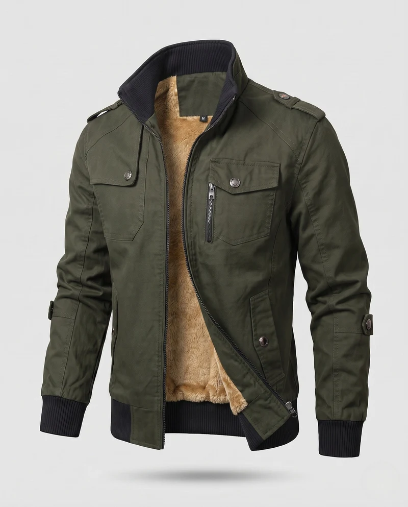 Herren Utility Style Canvas Feldjacke mit Schulterriemen, Reißverschluss und gerippten Bündchen Nord Taschen