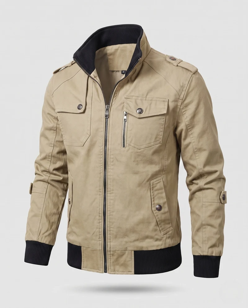 Herren Utility Style Canvas Feldjacke mit Schulterriemen, Reißverschluss und gerippten Bündchen Nord Taschen