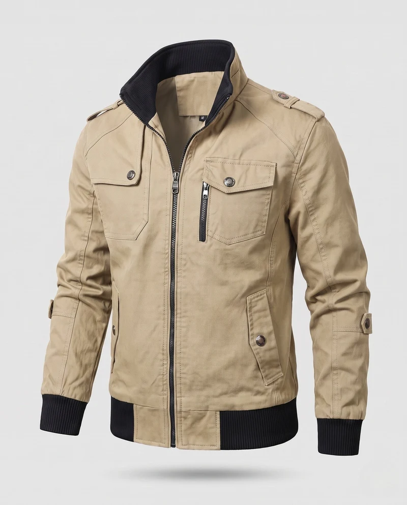 Herren Utility Style Canvas Feldjacke mit Schulterriemen, Reißverschluss und gerippten Bündchen Nord Taschen