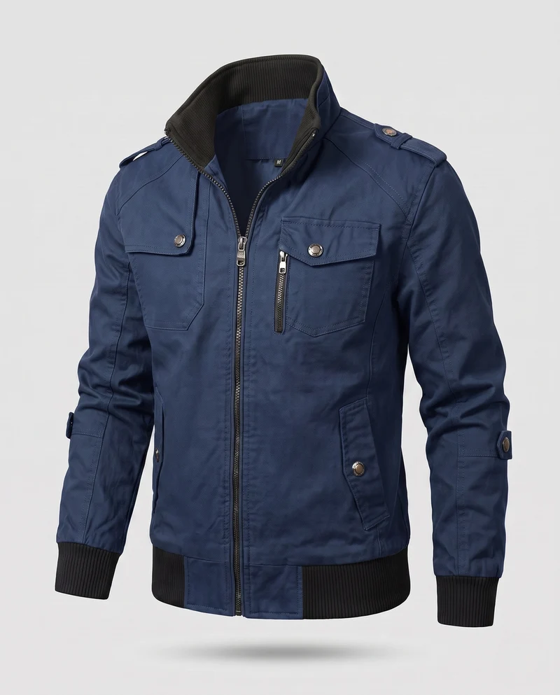 Herren Utility Style Canvas Feldjacke mit Schulterriemen, Reißverschluss und gerippten Bündchen Nord Taschen