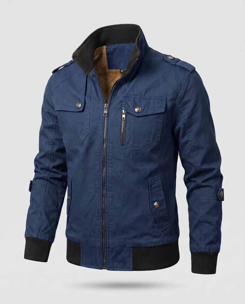 Herren Utility Style Canvas Feldjacke mit Schulterriemen, Reißverschluss und gerippten Bündchen Nord Taschen