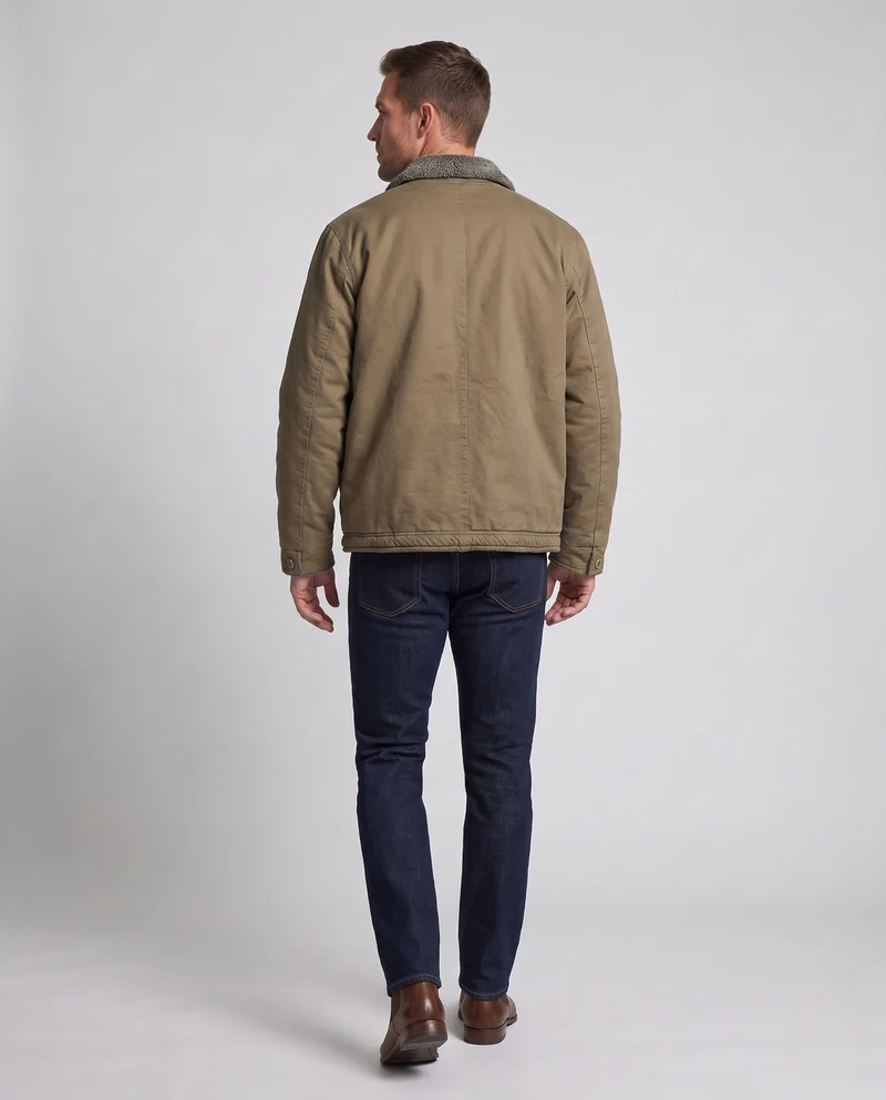 Herren-Canvas-Feldjacke mit Teddyfutter, Stehkragen und verdecktem Reißverschluss Nord Taschen