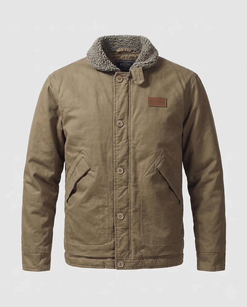 Herren-Canvas-Feldjacke mit Teddyfutter, Stehkragen und verdecktem Reißverschluss Nord Taschen