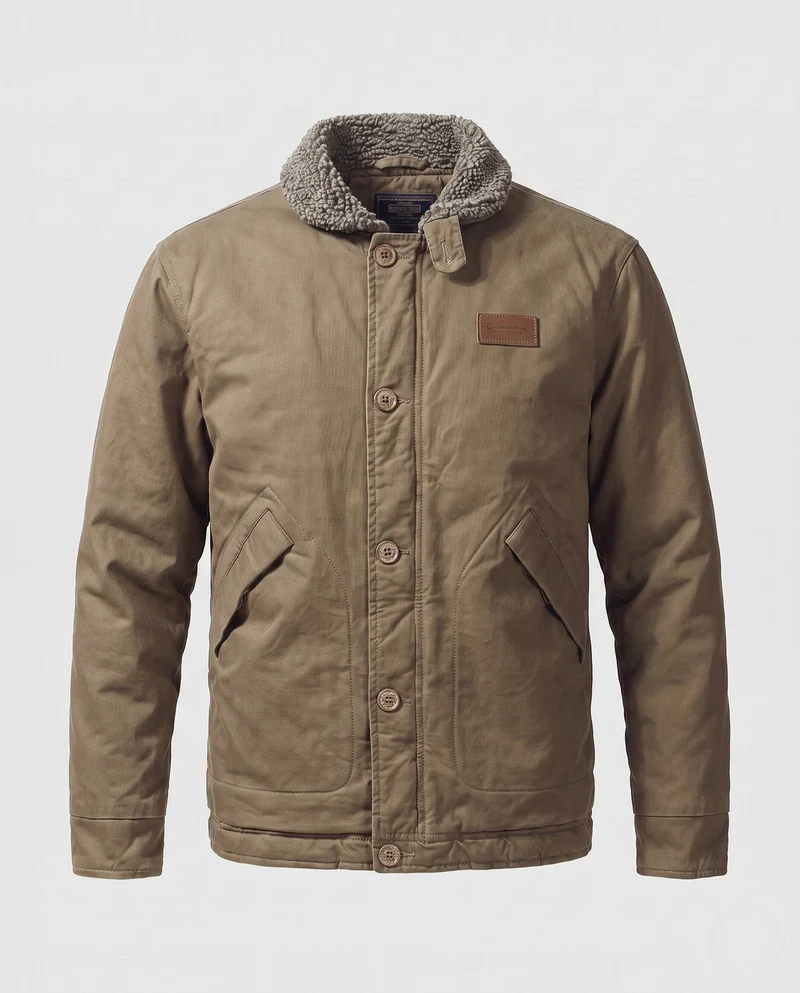 Herren-Canvas-Feldjacke mit Teddyfutter, Stehkragen und verdecktem Reißverschluss Nord Taschen