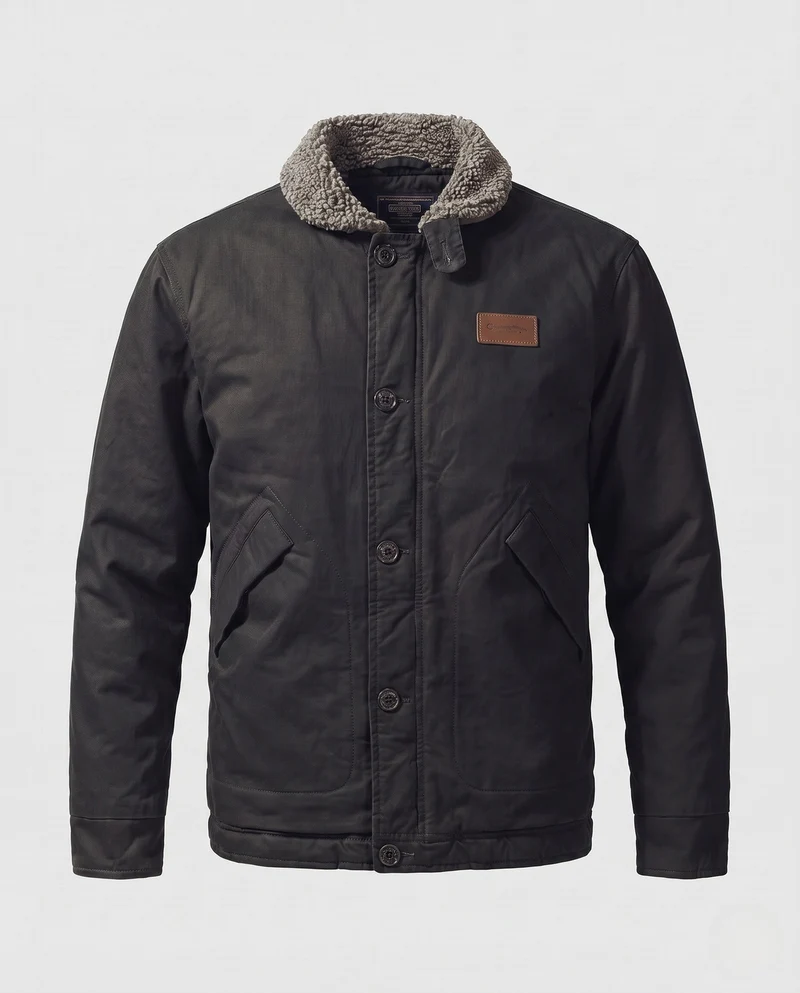 Herren-Canvas-Feldjacke mit Teddyfutter, Stehkragen und verdecktem Reißverschluss Nord Taschen