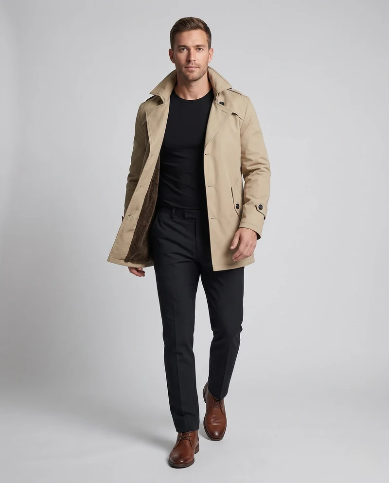 Herren Canvas Feldmantel mit Teddyfutter, Spitzkragen und Schulterklappen Nord Taschen
