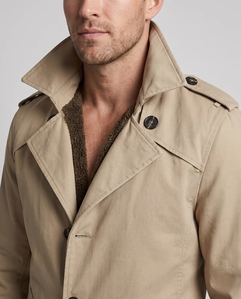 Herren Canvas Feldmantel mit Teddyfutter, Spitzkragen und Schulterklappen Nord Taschen