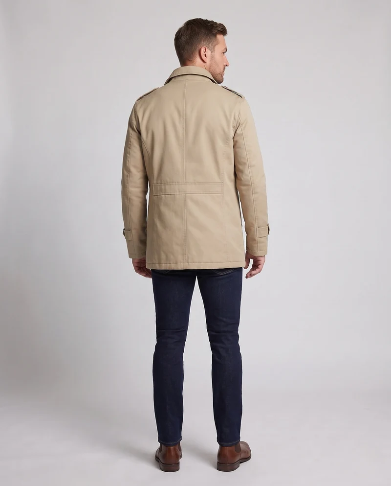 Herren Canvas Feldmantel mit Teddyfutter, Spitzkragen und Schulterklappen Nord Taschen