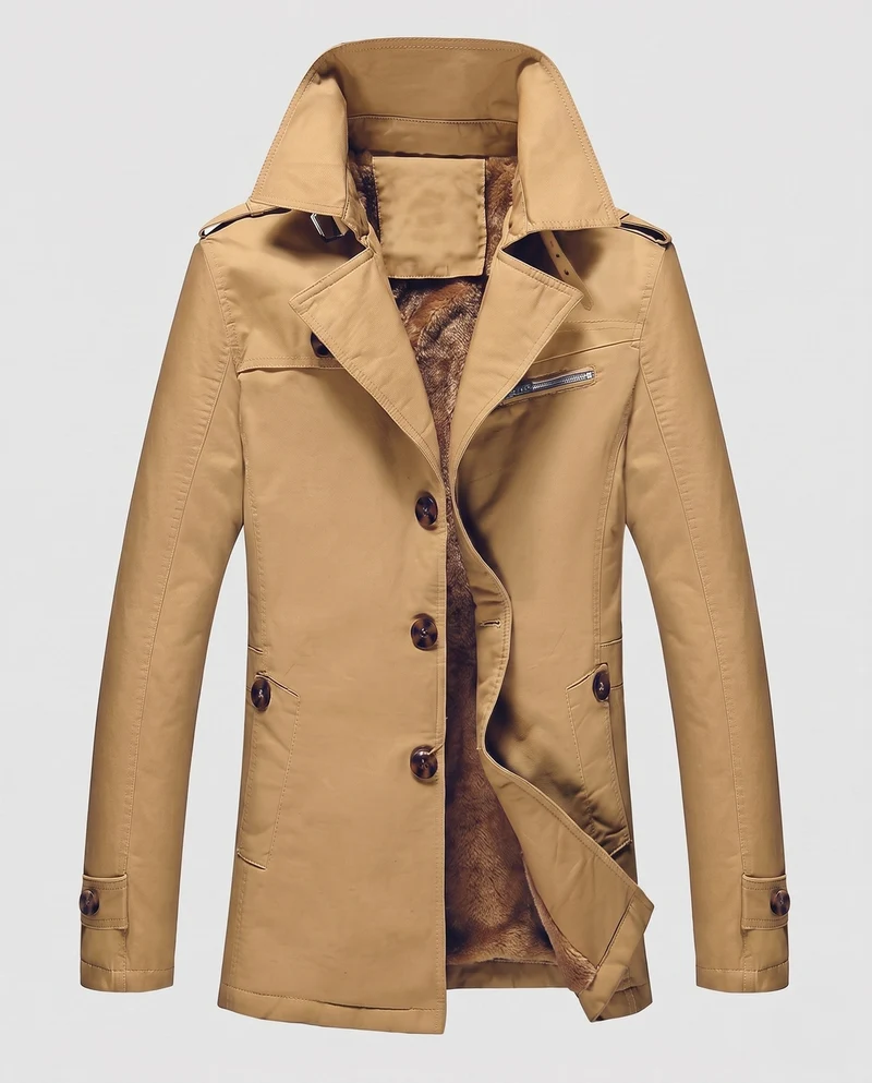 Herren Canvas Feldmantel mit Teddyfutter, Spitzkragen und Schulterklappen Nord Taschen